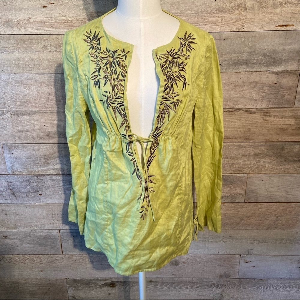 🛍️3/$30 Jax women's‎  chartreuse coloured boho embroidered tunic in size 8
